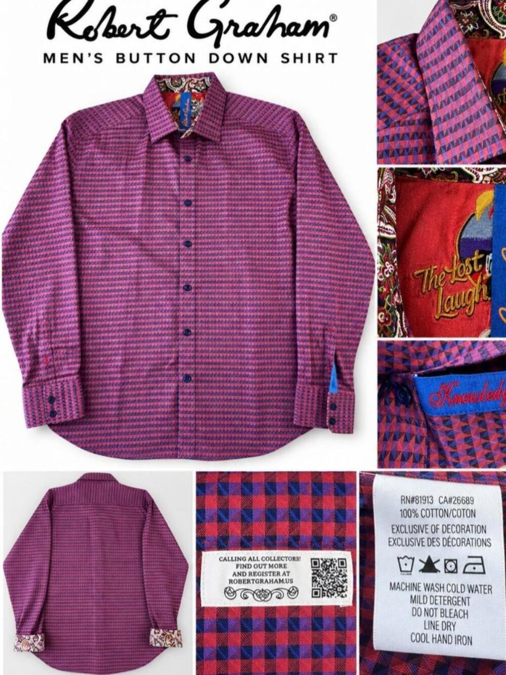 Robert Graham The Last Laugh Medium Classic Fit Red & Blue Button up Longsleeve